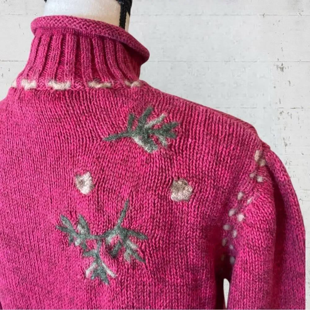 VTG Y2K 90s Coldwater Creek 1/4 Zip Fall Embroidered Sweater Size M Cabincore
